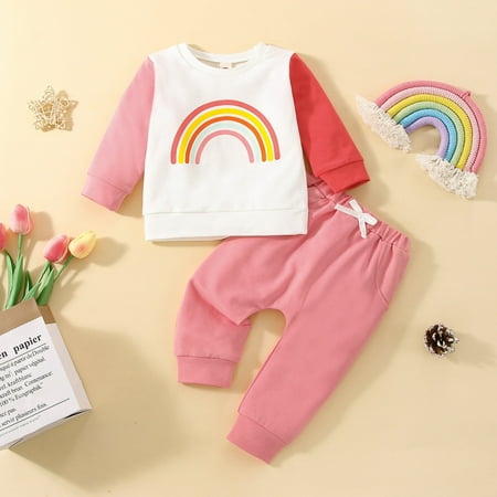 

Hunpta Toddler Girls Patchwork Colour Long Sleeve Rainbow Pullover T Shirt Sweatshirt Tops Pants Outfits