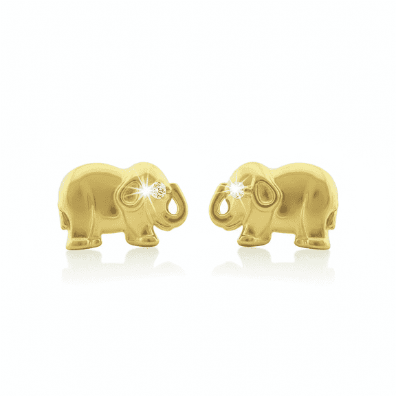 Vinali 14K Solid Yellow Gold Cz Small Elephant Stud Earrings