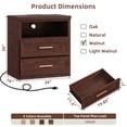 thumbnail image 3 of JOAXSWE Set of 2 Farmhouse Nightstands, 24" Wide 2 Drawer Bedside Tables with Charging Station and Open Storage Shelves, Metal Handles, Walnut, 3 of 7