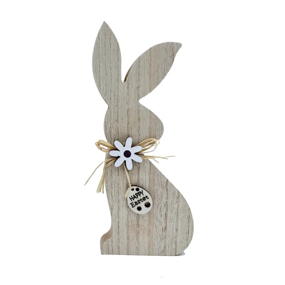 SIYTUAU Easter Wooden Ornament Rabbits And Eggs Desktop Decoration Cottage Style Hand Carved Home Decor Size A 6 Inches Tall
