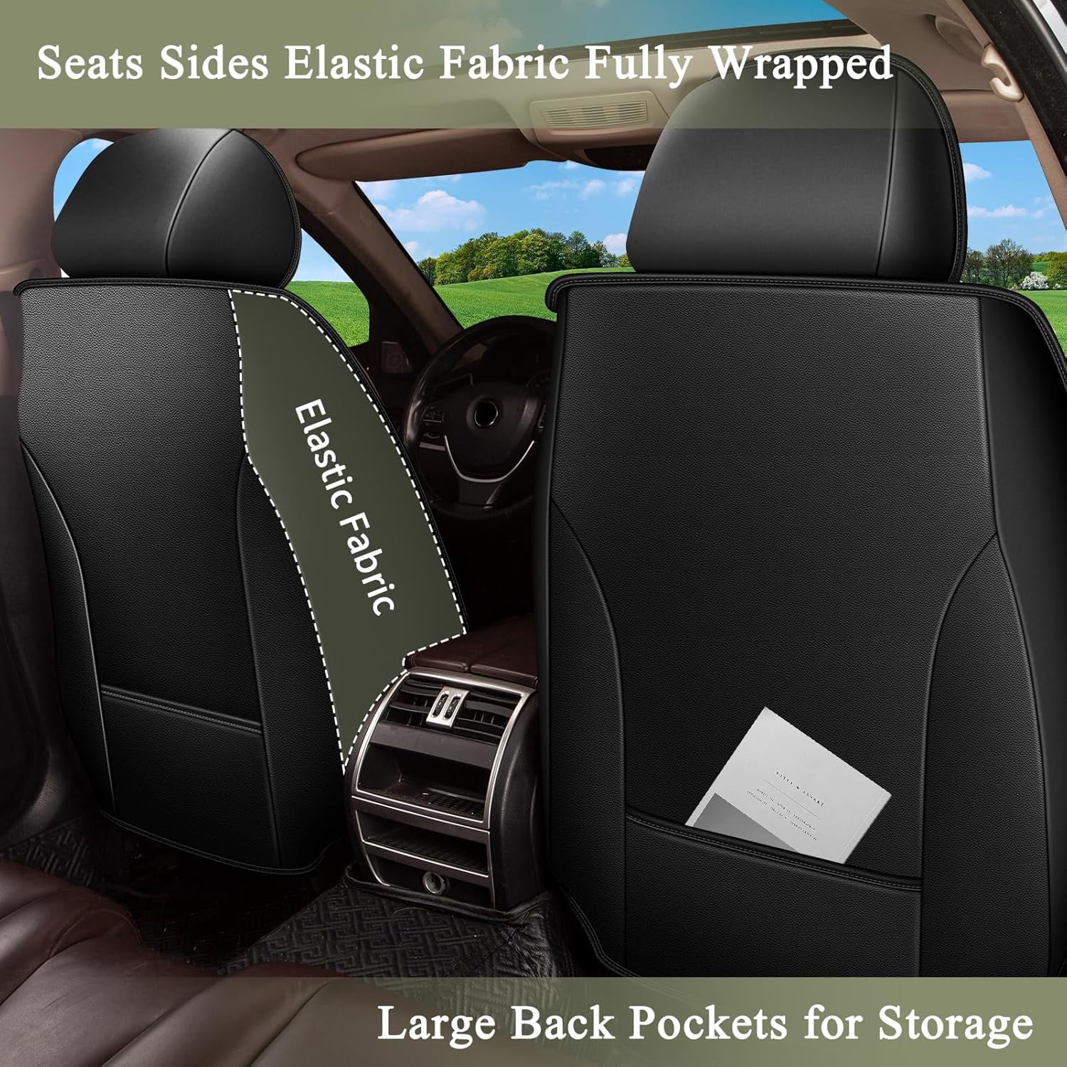 LAONNVIR Seat Covers Full Set Fit for Honda CR-V 2007-2024 2025 Faux Leather Car Seat Cover Waterproof Automotive Seat Cushion Protectors Compatible Airbag (Black&Grey,5 Seats)
