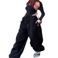 thumbnail image 3 of Women Casual Trousers with Solid Color  Elastic Waist Drawstring Loose Version Summer Clothing, 3 of 7