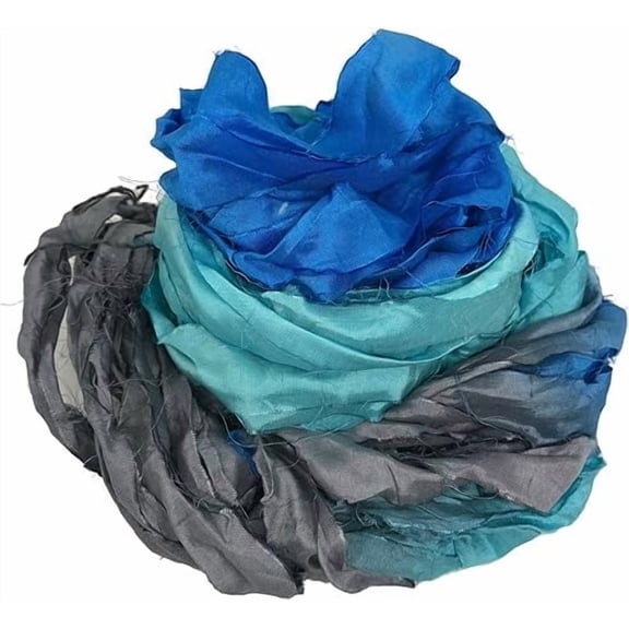 Knitsilk Brand - Super Bulky Recycled Sari Silk Ribbon Yarn in Blue Gray | 50 GMS - 30 Yards | Duppioni Silk Ribbon (Pack of 1)