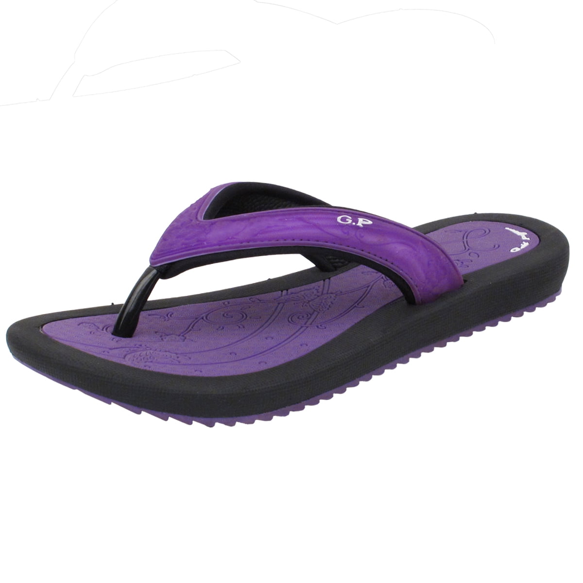 womens purple flip flops