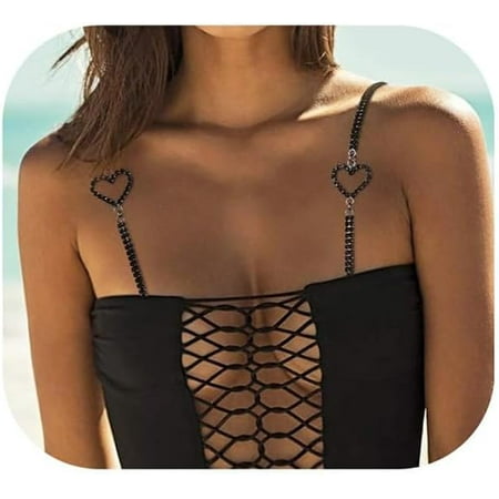 QIUYIDP 2Pcs Sexy Rhinestone Heart Bra Straps Jewelry Rhinestones Bra Shoulder Chain Wedding Bridal Bling Crystal Lingerie Straps Chain for Women Party