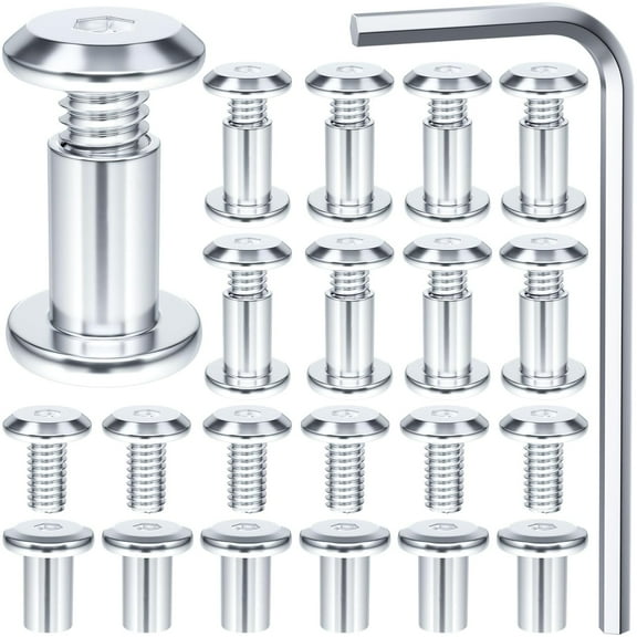 19 Set M4 x 8mm Binding Post Screw Hex Drive Socket Cap Bolts Stainless Steel Binding Bolts and Barrel Nuts Kit with Hex Key for Furnitures Leather Belt Buckle