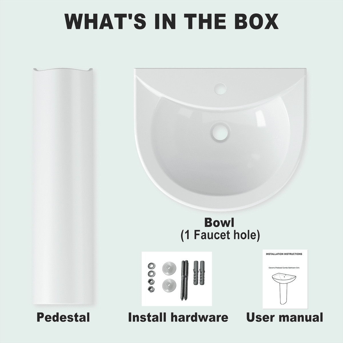 Faitaliicy 20" X 17" Pedestal Bathroom Sink Modern U-Shape Ceramic Pedestal Sink Compact White Pedestal Sink With Overflow And Single Faucet Hole