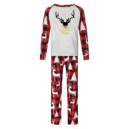 

Christmas Men Dad Printed Blouse Round-Neck Tops+Pants Family Matching Pajamas Set