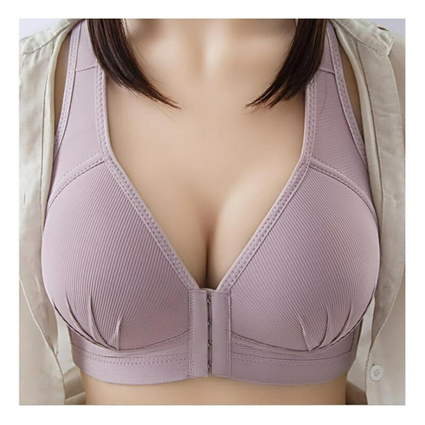 Plus Size Push Up Bra Front Closure Solid Color Brassiere Bra 36-46  Wireless Underwear For Women