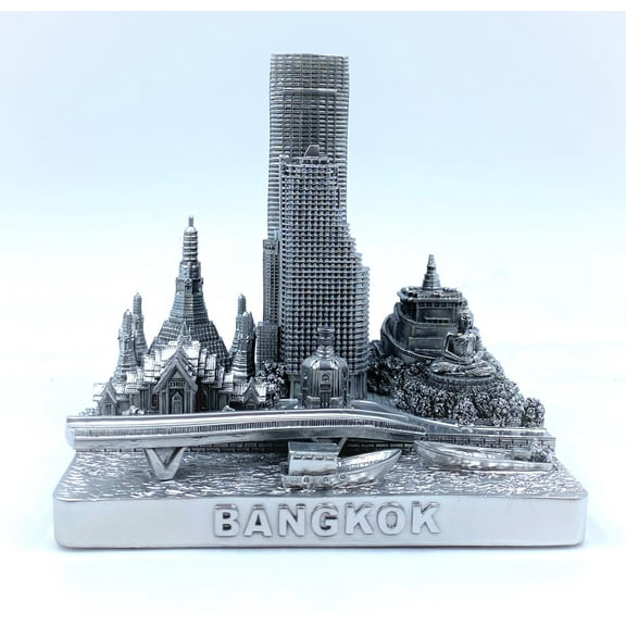 Bangkok 3D City Famous Building Model Statue Souvenir Decoration for Home Office Silver 4”