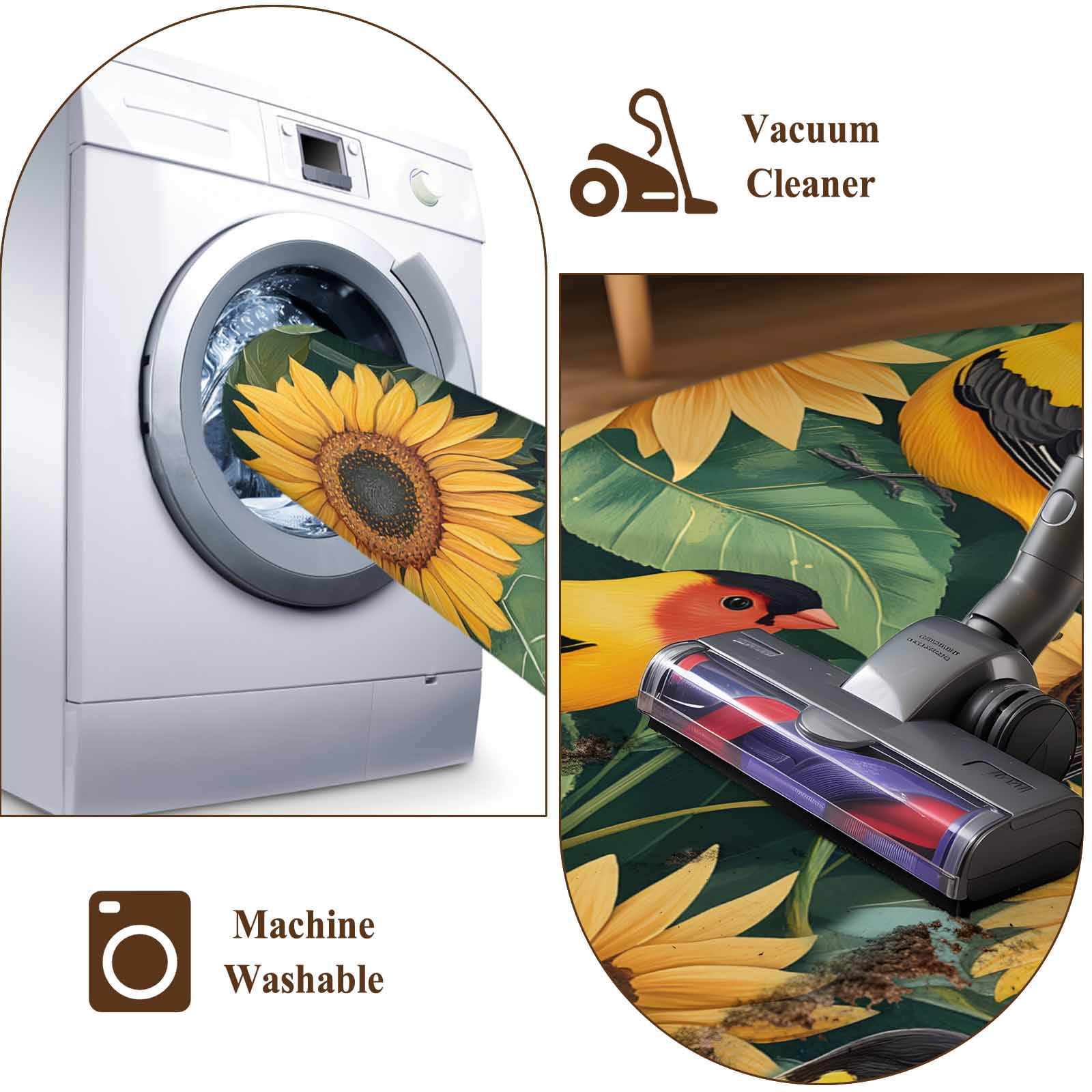5'x8' Area Rugs, Yellow Sunflower Birds Indoor Outdoor Area Rug for Living Room Bedroom, Spring Leaves Retro Country Washable Bathroom Rugs Kitchen Floor Carpet Mats Home Decor Aesthetic