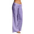 thumbnail image 3 of Nestiefly Linen Pants Women Wide Leg Palazzo Pant Drawstring Elastic Waist Trousers Casual Boho Summer Pants Beach Vacation Purple 2XL, 3 of 7