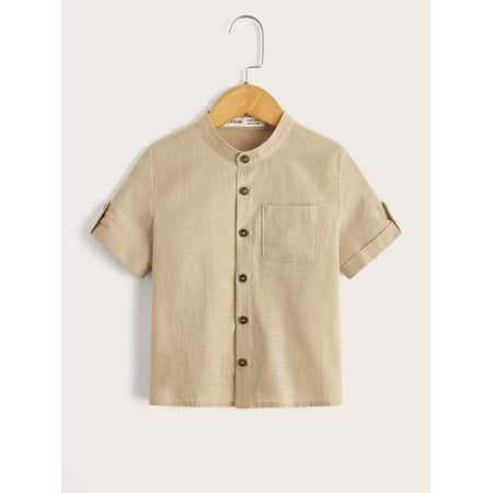 

Short Sleeve Toddler Boys Pocket Patched Roll Tab Sleeve Shirt S221905X Khaki 5Y(43IN)