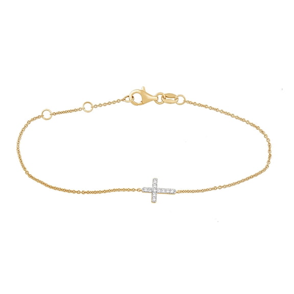 Brilliance Fine Jewelry Lab-Grown Diamond Cross Bracelet in Yellow Gold-Plated Silver