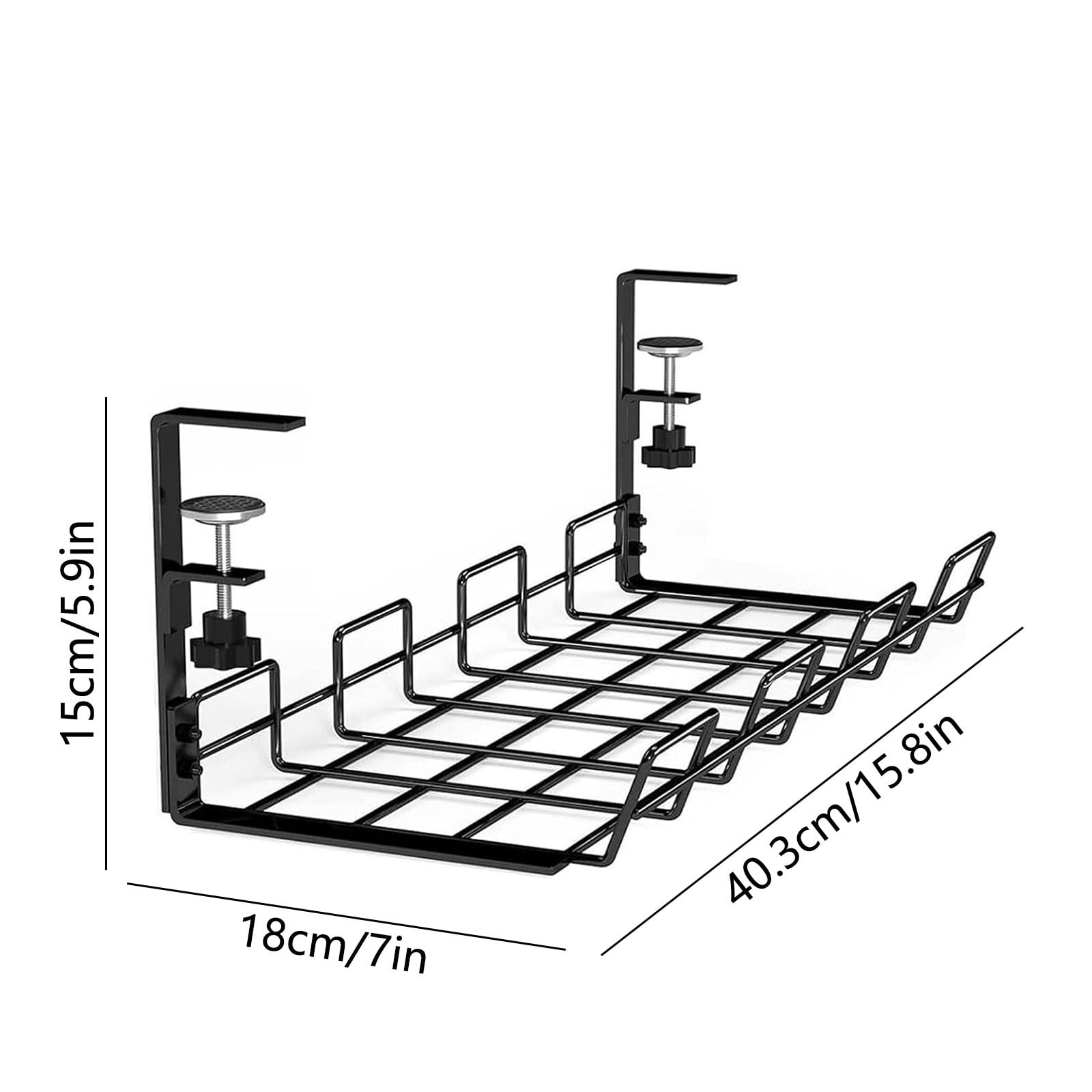 No Drill Under Desk Cable Organizer Shelf - Stainless Steel Adjustable Clamp for Office Computer Desk, Damage-Free Installation, Cable Management Solution