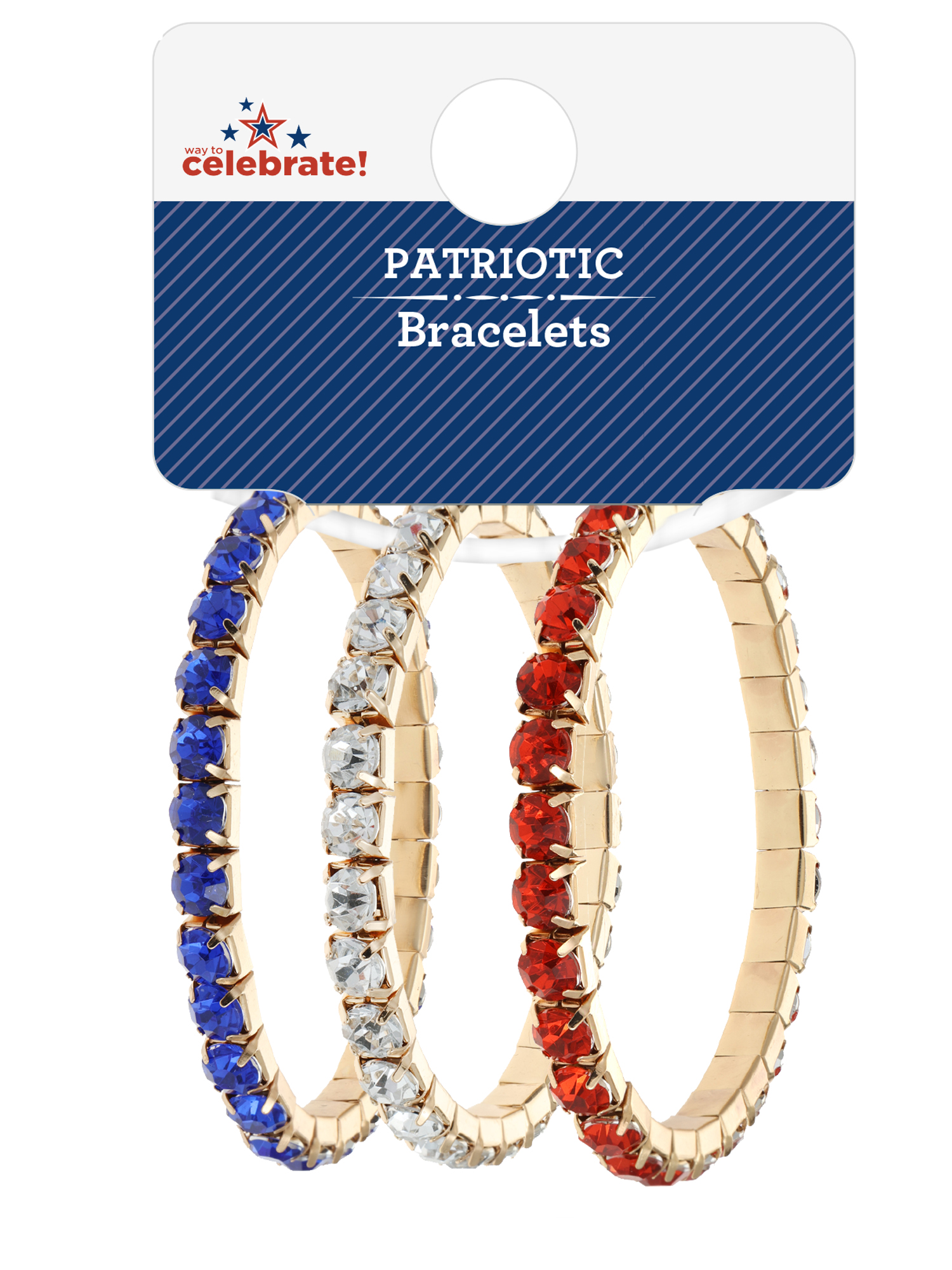 Way to Celebrate Americana Red, White, and Blue Crystal Stretch Bracelet Set