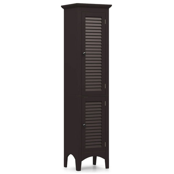 Costway 63" Tall Bathroom Cabinet with 2 Louvered Doors & Adjustable Shelf Elevated Legs Brown