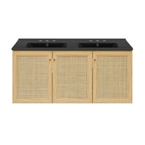 Classe 48" Wall-Mounted Bathroom Vanity in Natural Oak with Black 3-Hole Widespread Double Basin Sink Top