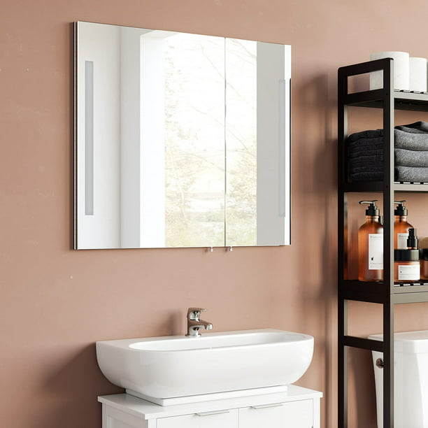 Homfa Led Lighted Bathroom Mirror, Backlit Bathroom Mirror With Storage