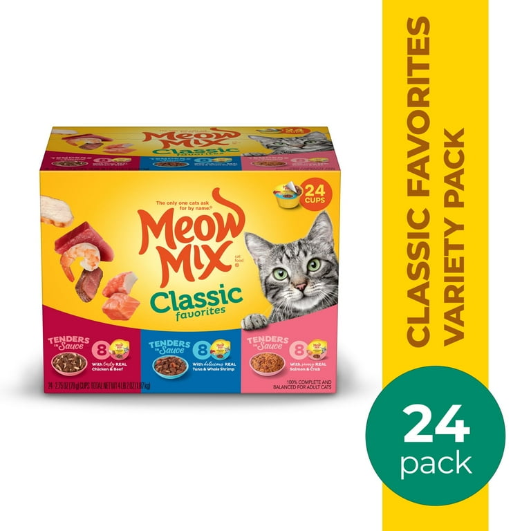 Meow Mix Classic Favorites, Seafood, Tenders Chicken Variety Pack