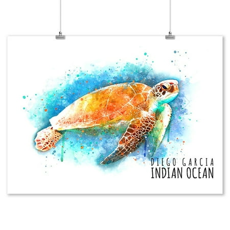 - Diego Garcia, Indian Ocean - Sea Turtle - Watercolor - Lantern Press Artwork (9x12 Art Print, Wall Decor Travel Poster)