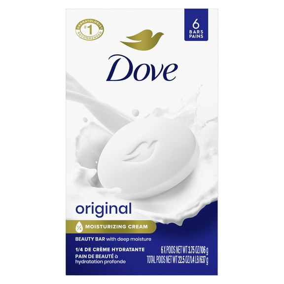 Dove Beauty Bar Soap for Women Original with 1/4 Moisturizing Cream All Skin, 3.75 oz 6 Bars