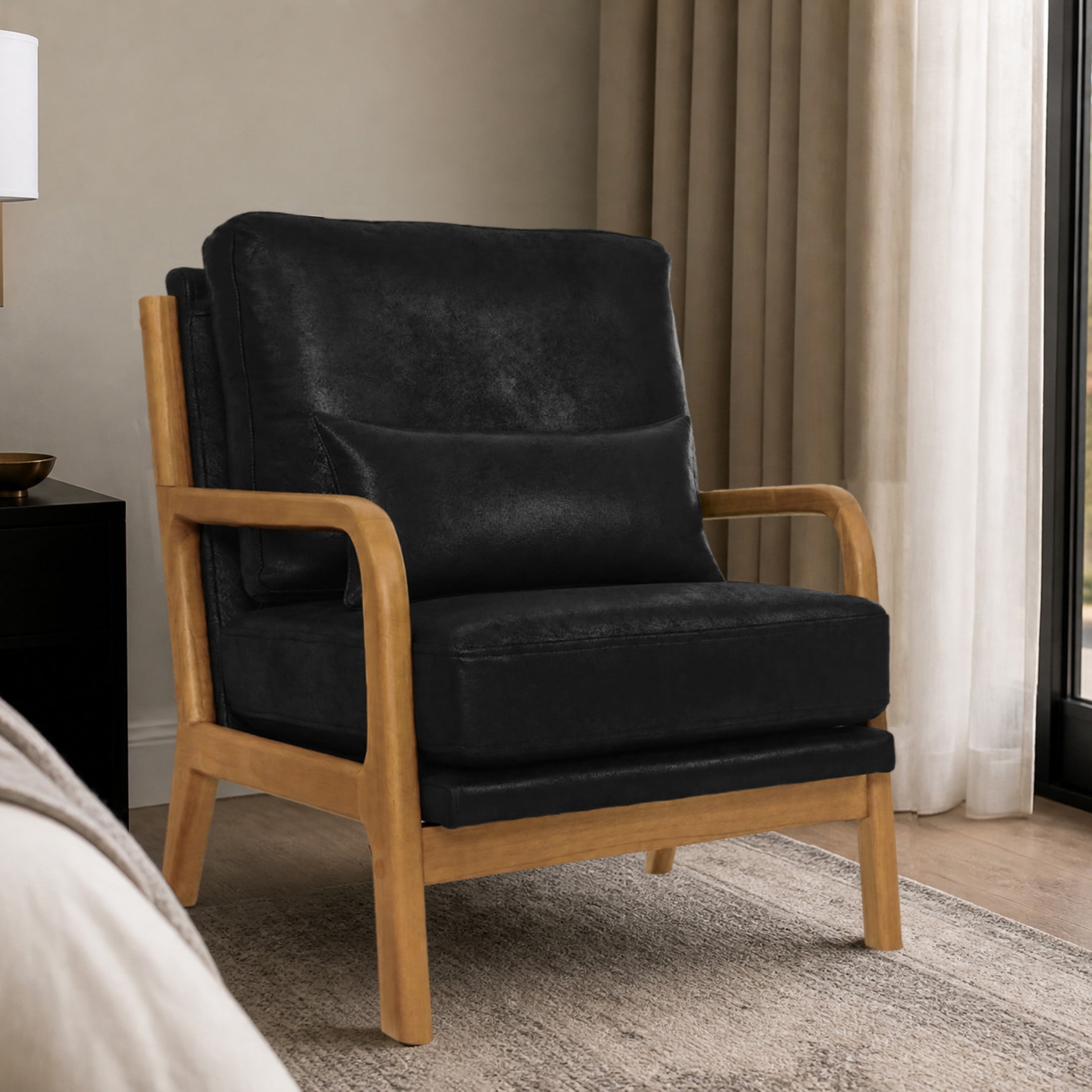 Noble House Mid-Century Modern Lounge Chair, Foil Fabric Upholstered Accent Chair, Black