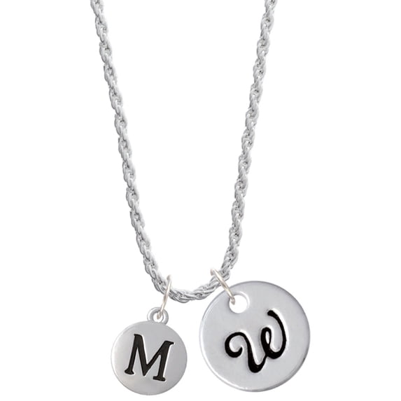 Delight Jewelry Silvertone Capital Letter - M - Pebble Disc - Silvertone Script Initial Disc - W - Charm Necklace, 20"+3"