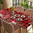 thumbnail image 3 of Love Heart Valentines Day Table Cloths for 3 Foot Rectangle Tables, Botanical Eucalyptus Red Plaid Patio Waterproof Elastic Fitted Tablecloths, Washable Rectangular Table Cover for Camping, 3 of 8
