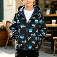 thumbnail image 2 of ZACPNCV Boys Hooded Fleece Lined Jacket 1‑9Y Kids Cartoon Print Full‑Zip Windproof Outerwear with Pockets,Zip Up Warm Winter Coat,B-Black, 2 of 9