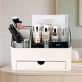 thumbnail image 6 of PU Leather Makeup Organizer with Drawer, Skincare Organizer for Vanity, Cosmetic Storage for Dresser Countertop, Beauty Holder for Lipstick Brush Skincare (Ivory White), 6 of 18