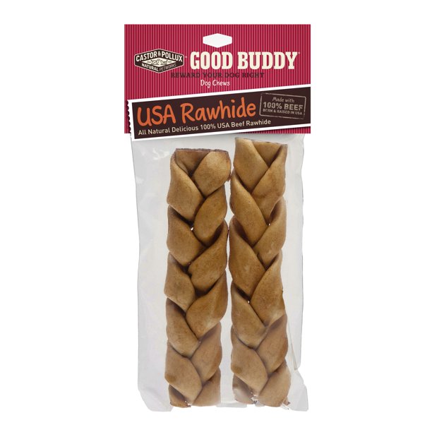 Castor & Pollux Good Buddy USA Rawhide Braided Sticks Dog Treats, 78