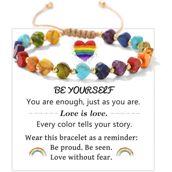 Rainbow Pride Bracelet for LGBTQ - Handcrafted Natural Stone Beaded Jewelry, Adjustable Pride Gift for Women Men Friends