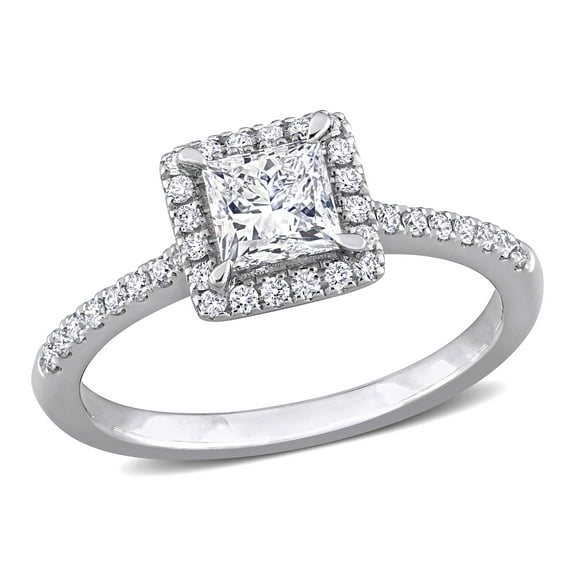 Created Forever Women's 1ct TW Lab Grown Diamond 14k White Gold Square Halo Engagement Ring