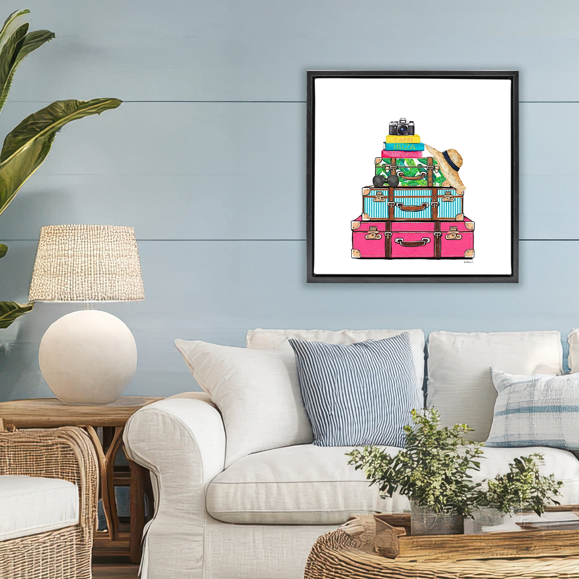 Stupell Industries Glam Travel Suitcases Black Framed Floater Canvas Wall Art, design by Amanda Greenwood