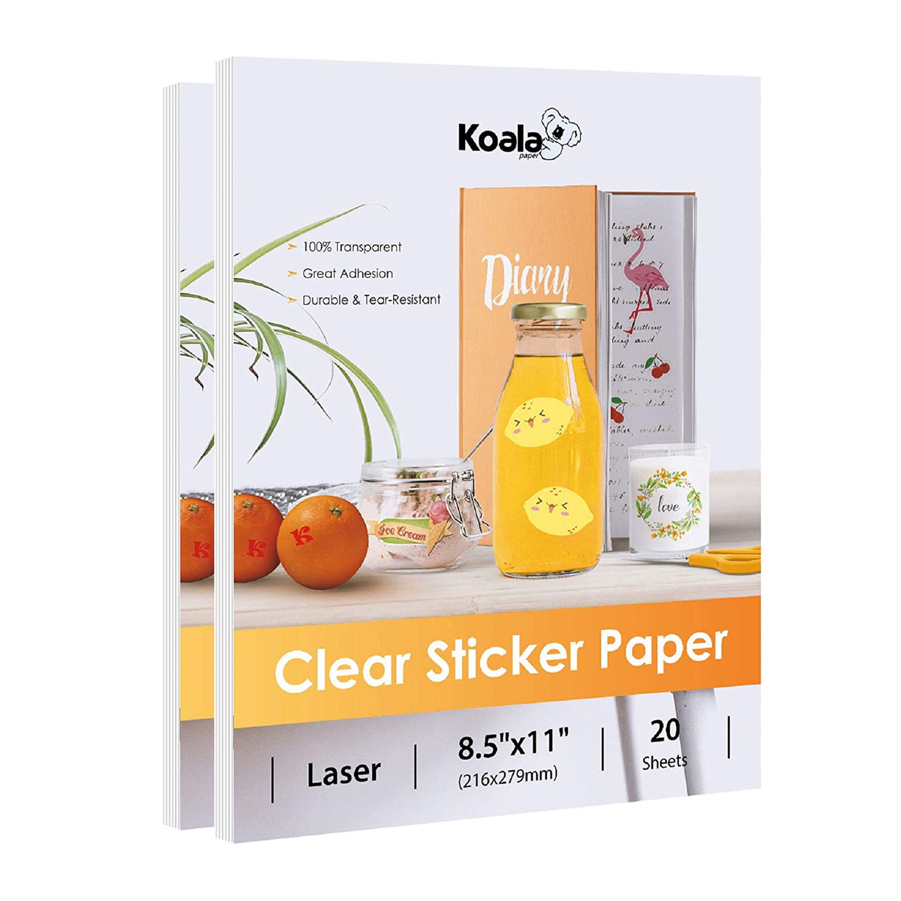 Clear Vinyl Sticker/Label Paper for Inkjet & Laser Printers 8.5x11 15 Clear 
