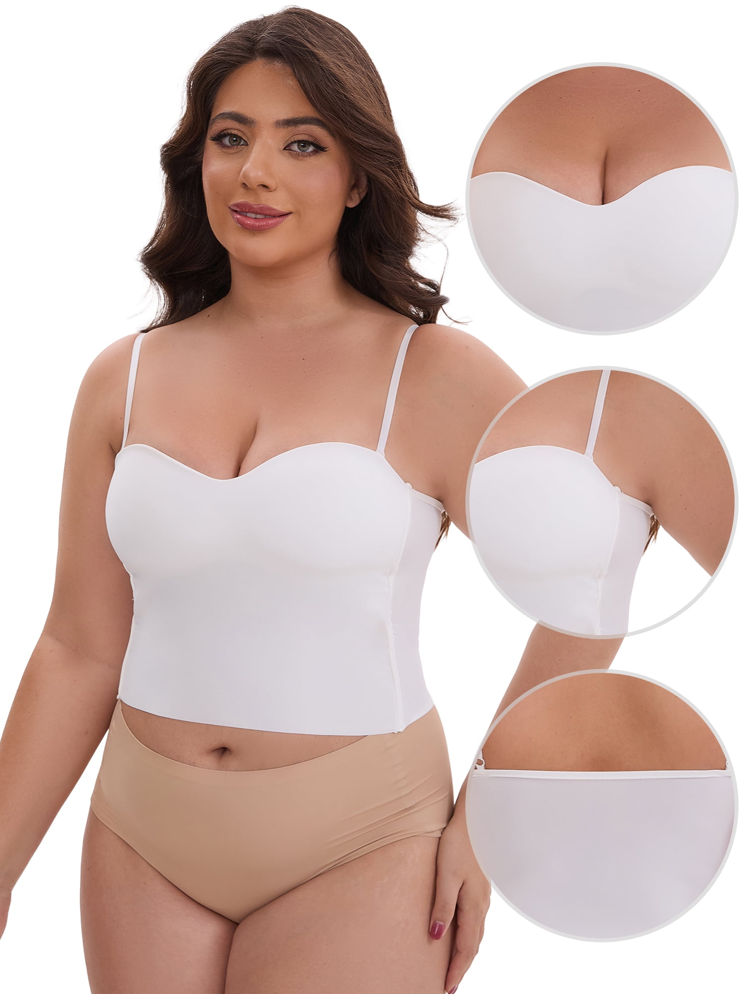 DARING DIVA Women's Plus Spaghetti Straps Wireless Padded Camisole XL White