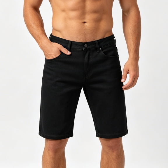 Men's Flat Front Stretch Skinny Golf Shorts Black Jean Short With Pockets Summer Jorts