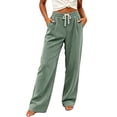 thumbnail image 2 of Women's Solid Corduroy Wide Leg Pants High Waist Drawstring Elastic Waist Comfy Casual Lounge Trousers with Pockets Green XL, 2 of 6
