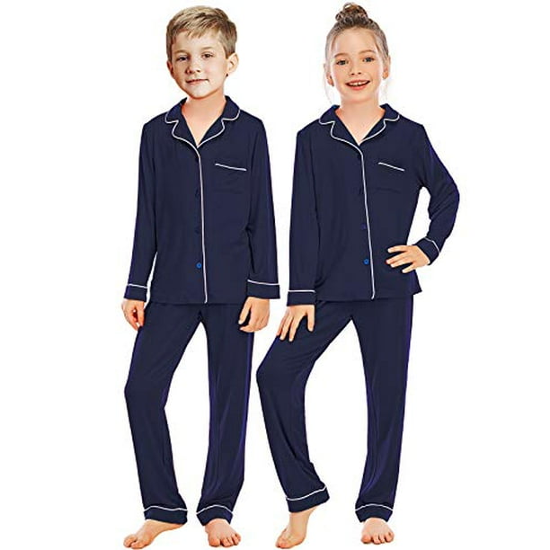 Kid's/Youth Long Sleeve Pajama Set | Blue Checkers