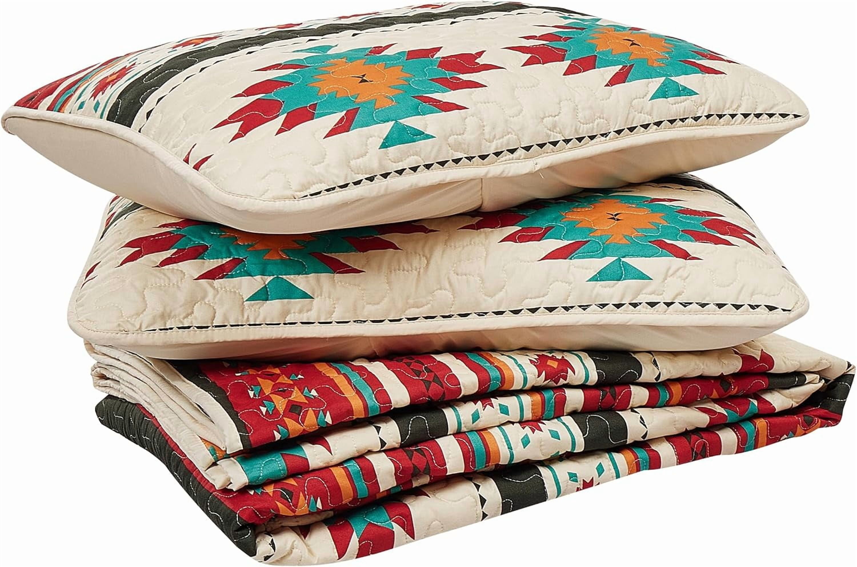 Chezmoi Collection Prescott 3-Piece Southwestern Multi-Color Cream Quilt Bedspread Set, Queen