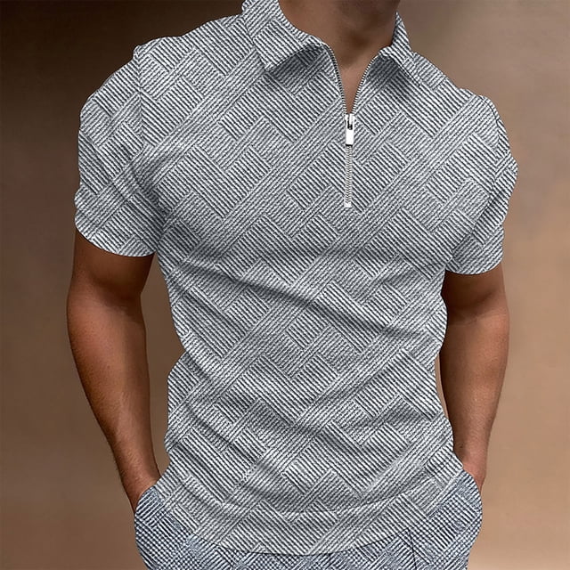 EGNMCR Chemises à Manches Courtes pour Hommes Été T-shirt Décontracté, Hommes Décontracté Uni Col Rabattu Chandail à Fermeture Éclair Blouse à Manches Courtes Hauts,
