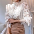 thumbnail image 5 of Women Elegant Lace Trim Shirts Casual Victorian Blouse Long Sleeve Button Down Tops White M, 5 of 8