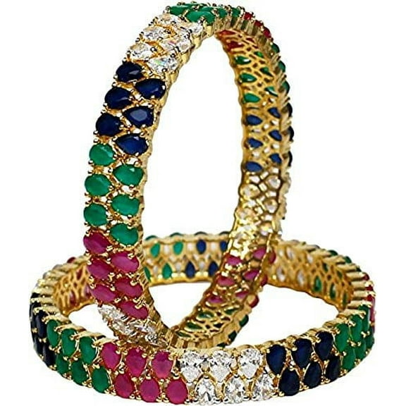 Ratnavali Jewels CZ Zirconia Gold Tone Multi Color Diamond Elegant Bollywood Indian Bangles Jewelry Women