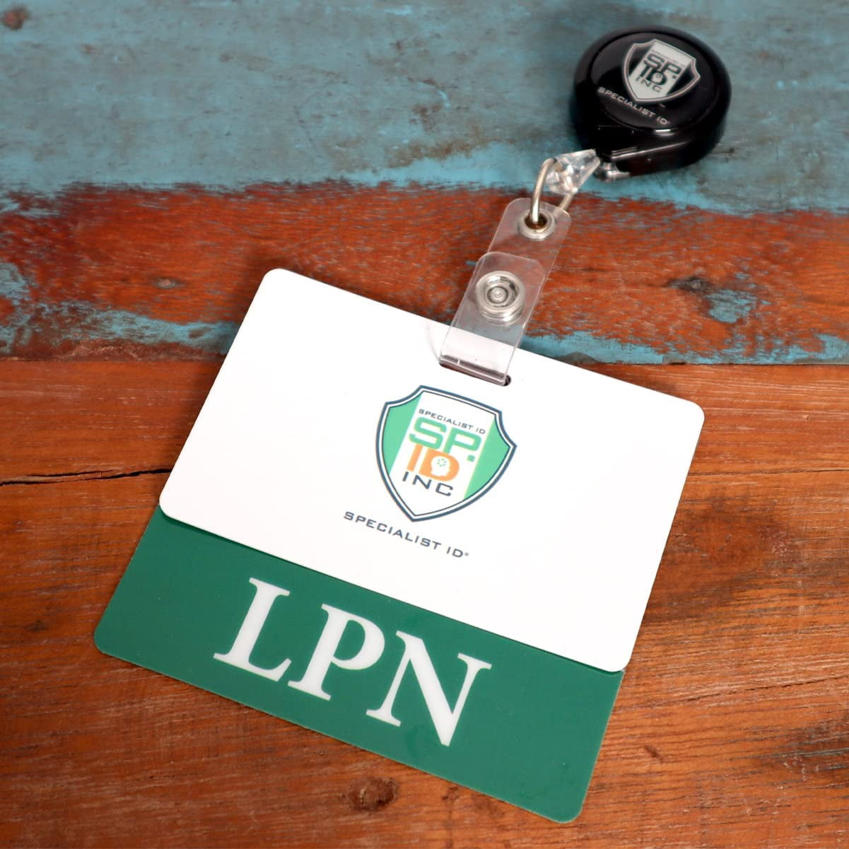 5 Pack - Clear LPN Badge Buddy Horizontal - Hospital & Nurse ID Backer Cards - Transparent Title/Role Identifier - Wear Behind Medical Name Badge on I’D Reel or Lanyard by Specialist ID (Green)