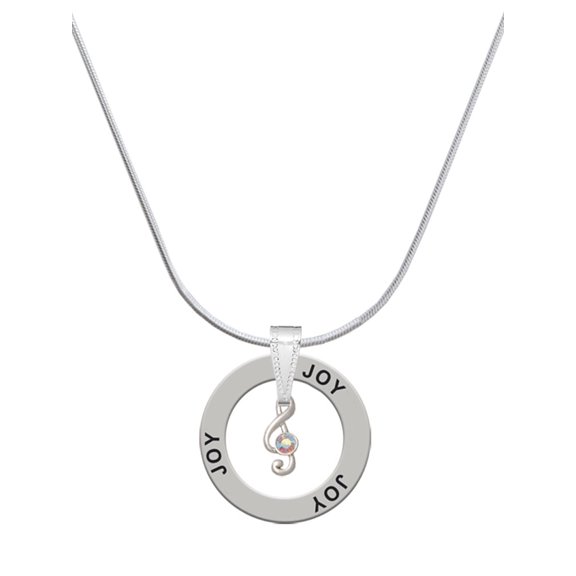 Delight Jewelry Silvertone Mini Clef with AB Crystal Joy Ring Charm Necklace, 18"