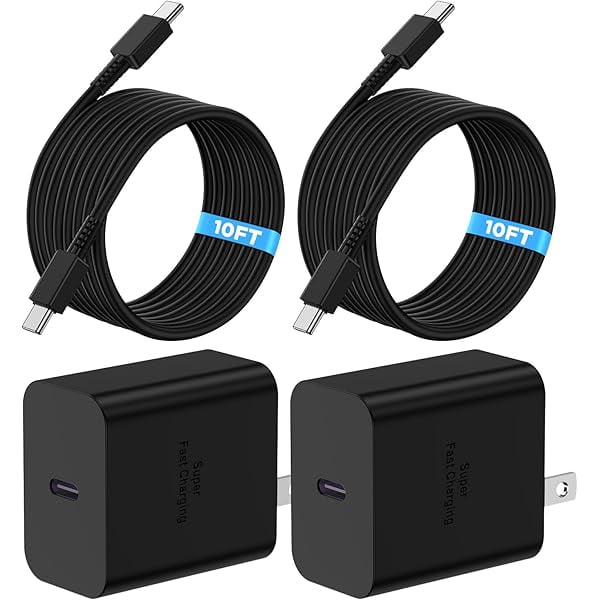 2Pack 45W Super Fast Charging Block with USB C to C Cable 10ft, Type C Wall Charger Adapter and Android Phone Charger Cord Long for Samsung Galaxy S24 Ultra/S23+/S22 Plus/22/S21/S20/S10/Note 20/10