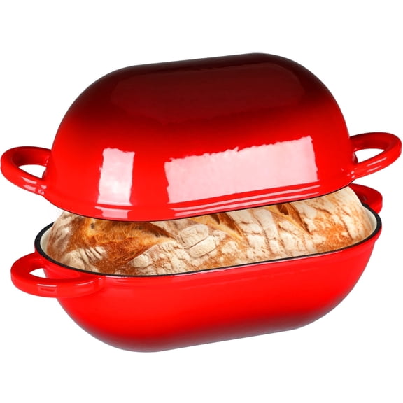 TLGREEN 2.5qt Enameled Cast Iron Dutch Oven for Bread Baking, Oven Safe Dutch Oven Pot with Lid, Non-Stick Bread Oven Pot, Red