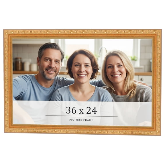 36x24 Frame Gold Solid Wood Picture Frame Width 1.125 Inches | Interior Frame Depth 0.375 Inches |