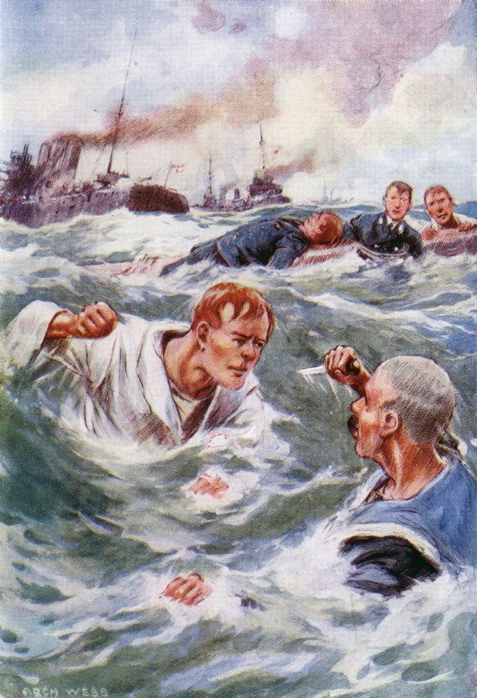 His Fist Rose In The Air As The Other Struggled To Use His Knife Illustration By Archibald Webb From Midshipman Rex Carew VC By John S Margerison Published Circa 1920 Canvas Art - Ken Welsh Design Pi